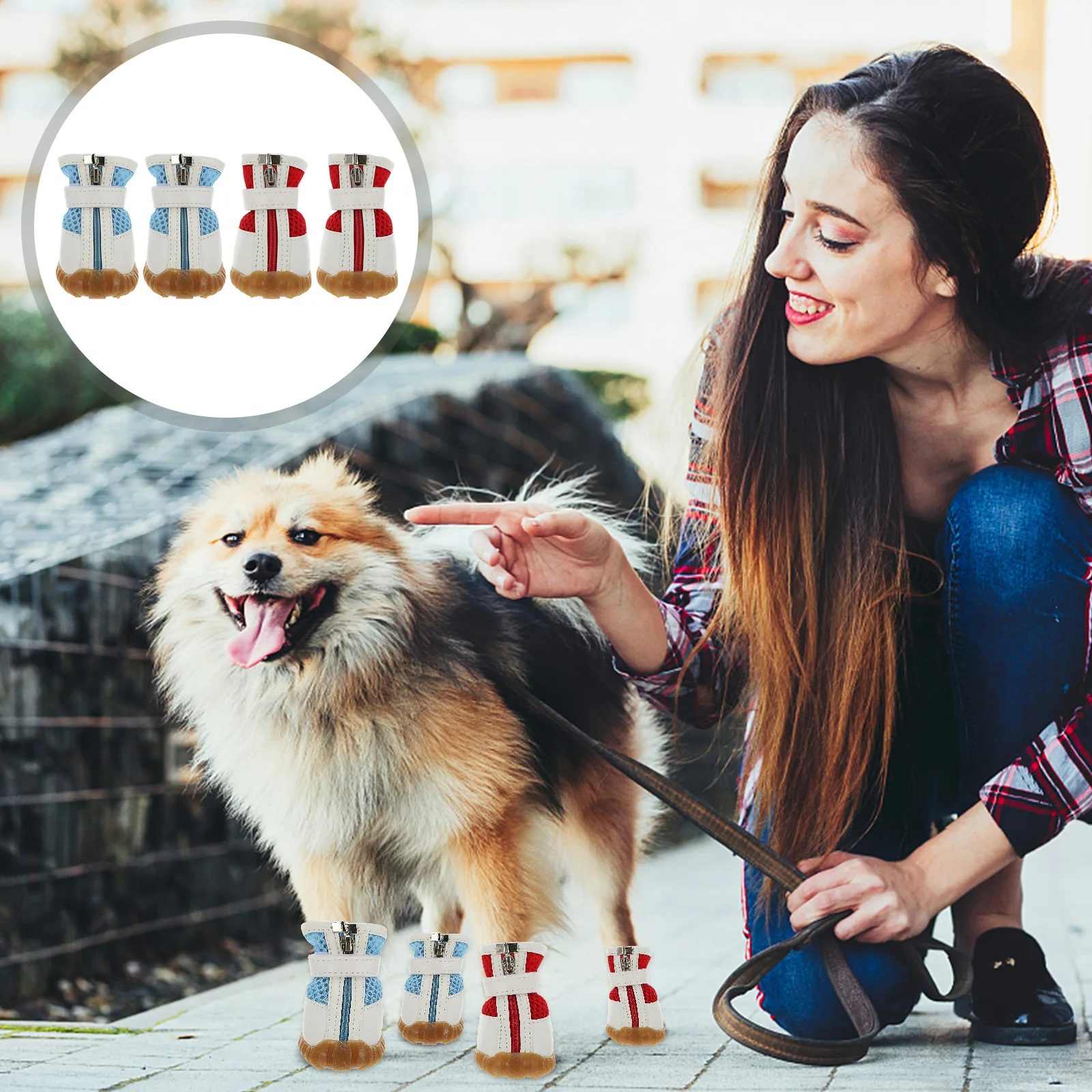 

8Pcs Pet Boots Dog Shoes Mesh Breathable Waterproof Anti-Skid Adjustable Fit for Small Medium Dogs Puppy Walking Gear