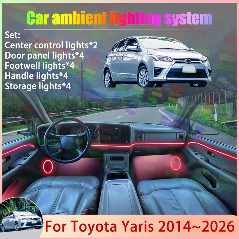 لتويوتا يارس MK3 XP150 فيوس 2014 ~ 2026 2015 2/18 في 1 سيارة مصباح لتهيئة الجو مصباح RGB الظل فرقة غاسل جو مجموعة #1