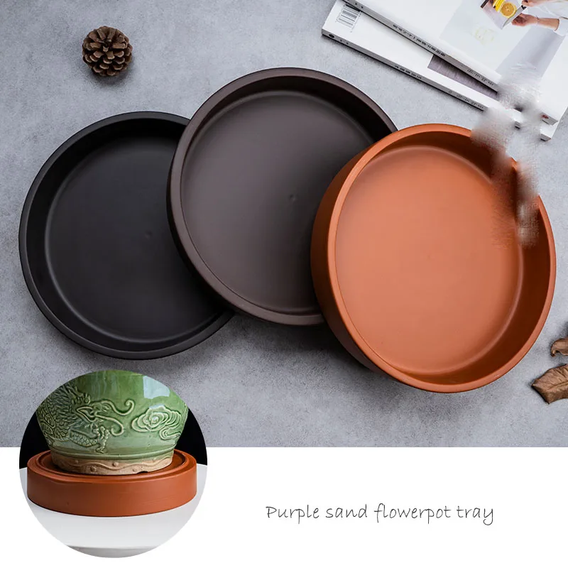 Purple Sand Flower Pot Tray Water Receiving Tray Cushion Plate Ceramic Bottom Plate Succulent Plant Dual-use Flower Pot TrayZD27