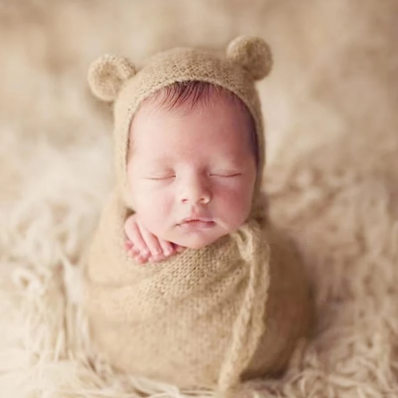 J15U Must Get Knit Wrap with Hat Trend Baby Hat with Wrap for Newborns Photographers