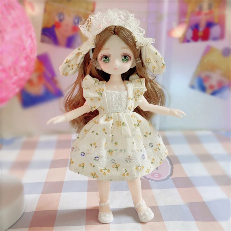 New Girls Doll 23cm Height Anime Doll 1/7 Bjd Cartoon Comic Face Doll with Clothes Dress Up Toys for Children