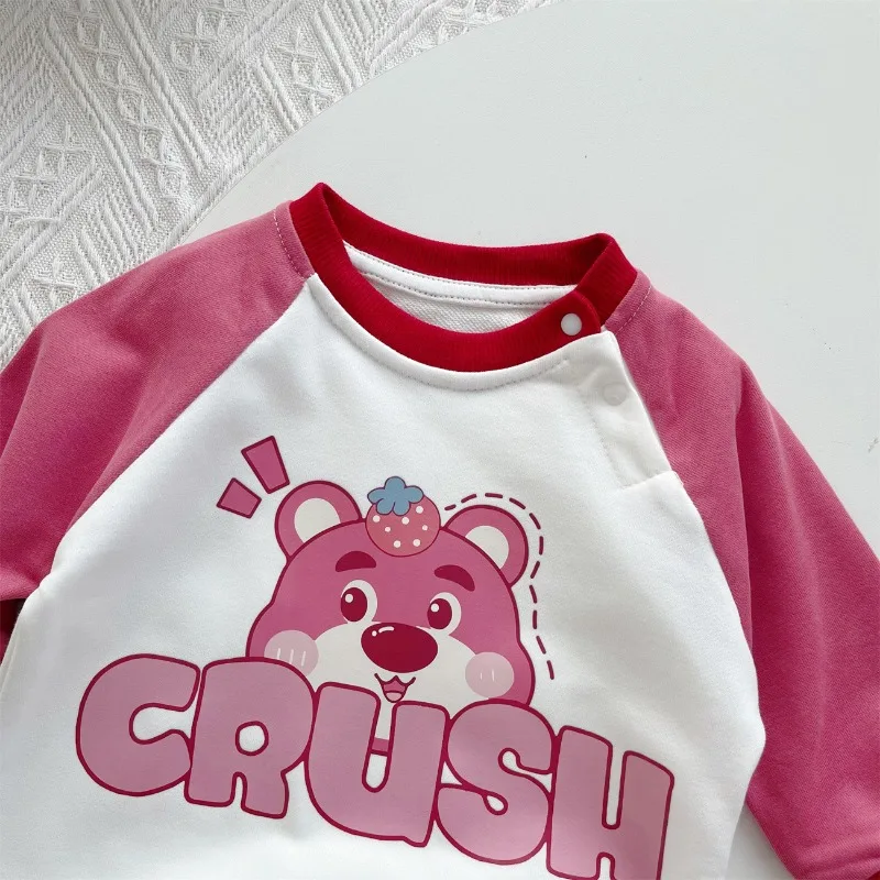 Spring Autumn Baby Girl Boy Romper Korean Style Cartoon Disney Trendy Strawberry Jumpsuit Newborn Clothes K13908