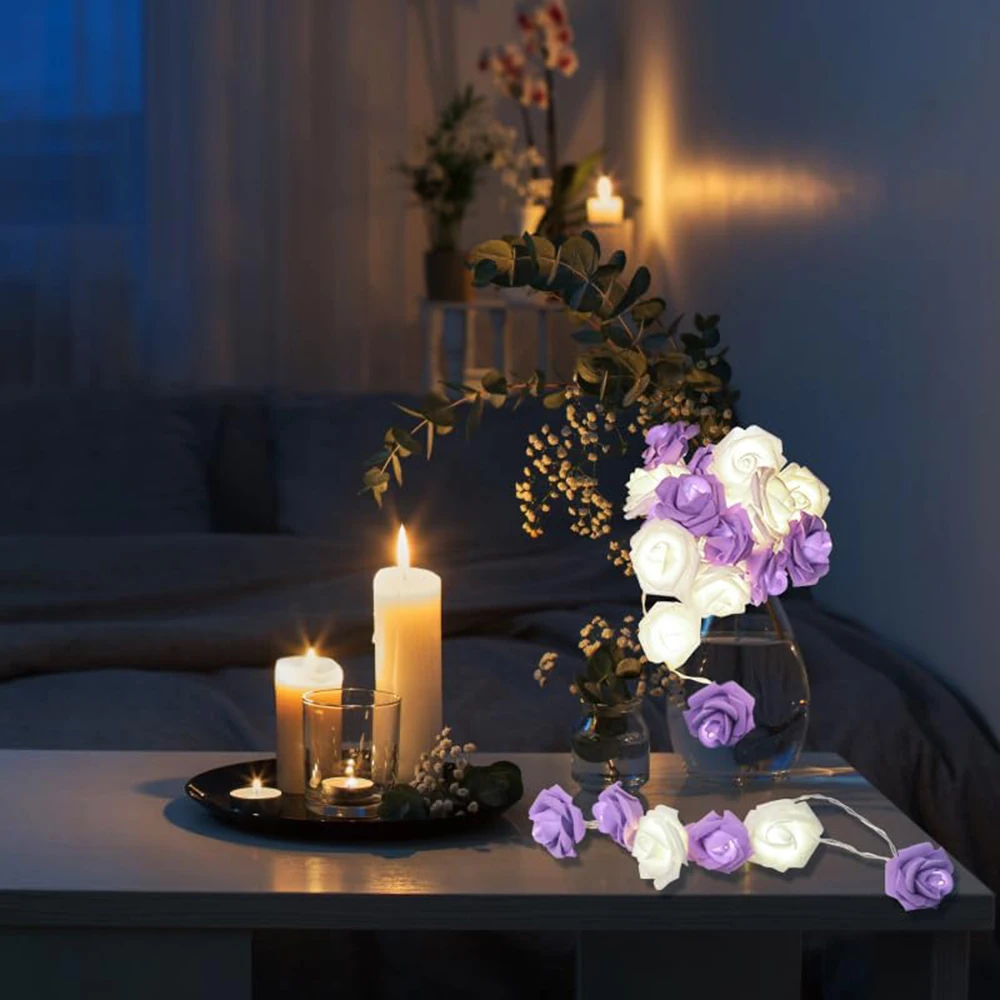 LED Rose Flower String Lights Bedroom Flower Garland Festoon Lamp Birthday Party Wedding Christmas Girl's Room Decor Fairy Light