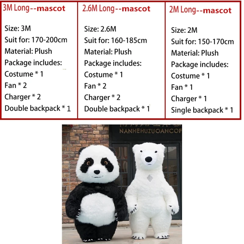 Giant Panda Inflatable Costume Street Funny Polar Bear Mascot Costume Party Cosplay Plush Doll Inflatable Mascot Costume