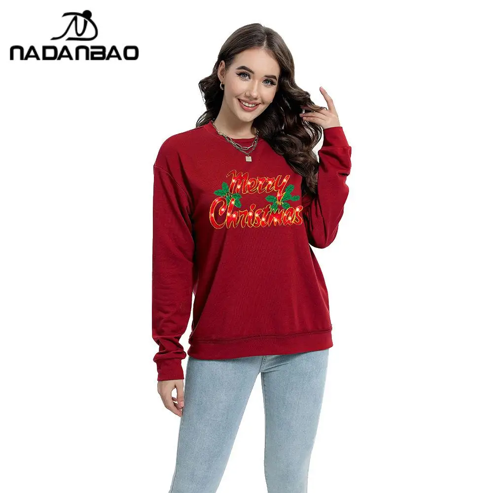 Nadanbao Merry Christmas Sweatshirt Woman Holiday Party Xmas Crewneck Cartoon Print Casual Pullover Carnival Female Clothing