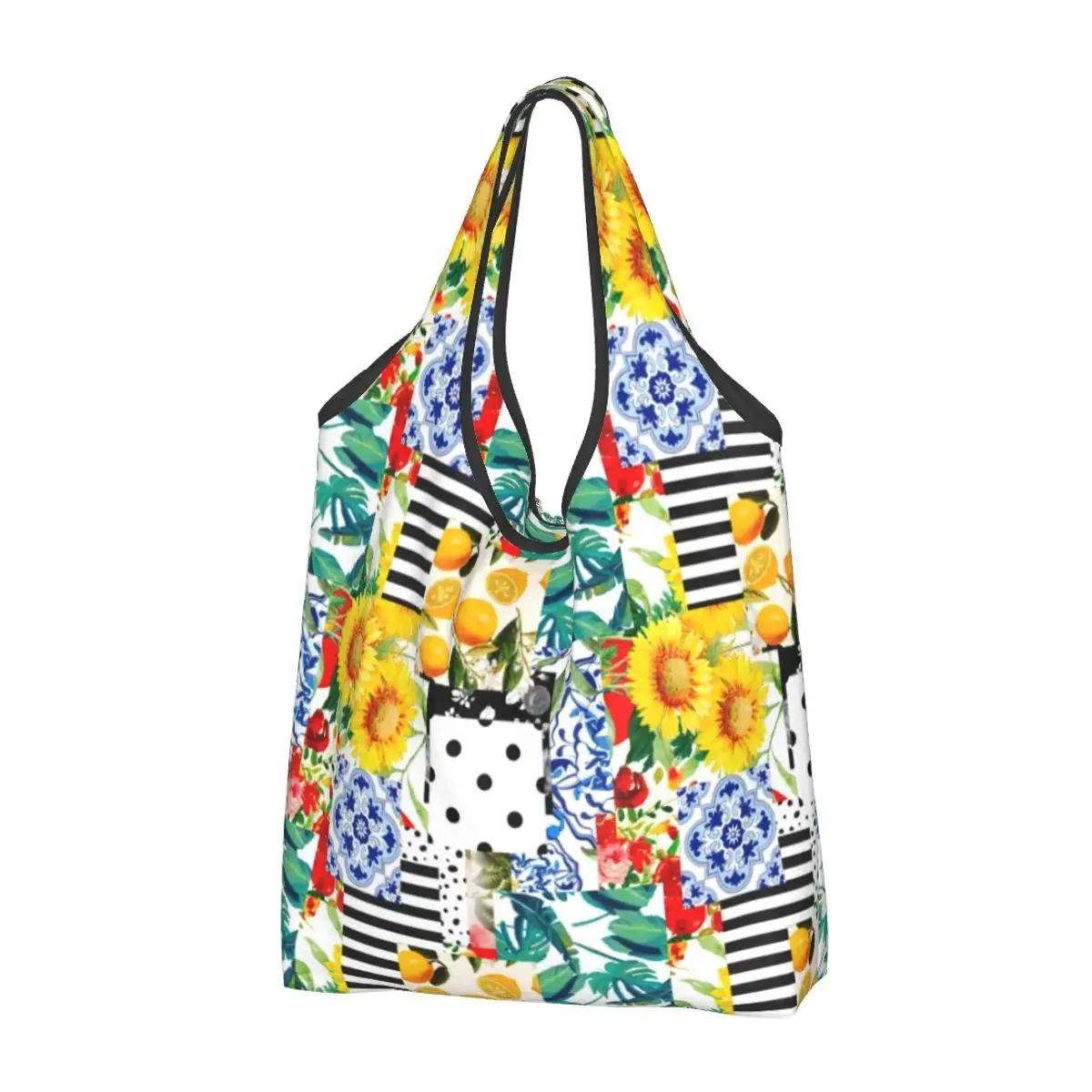 

Reusable Icilian Summer Fruit Lemon Citrus Tiles Shopping Bag Women Tote Bag Portable Groceries Shopper Bags