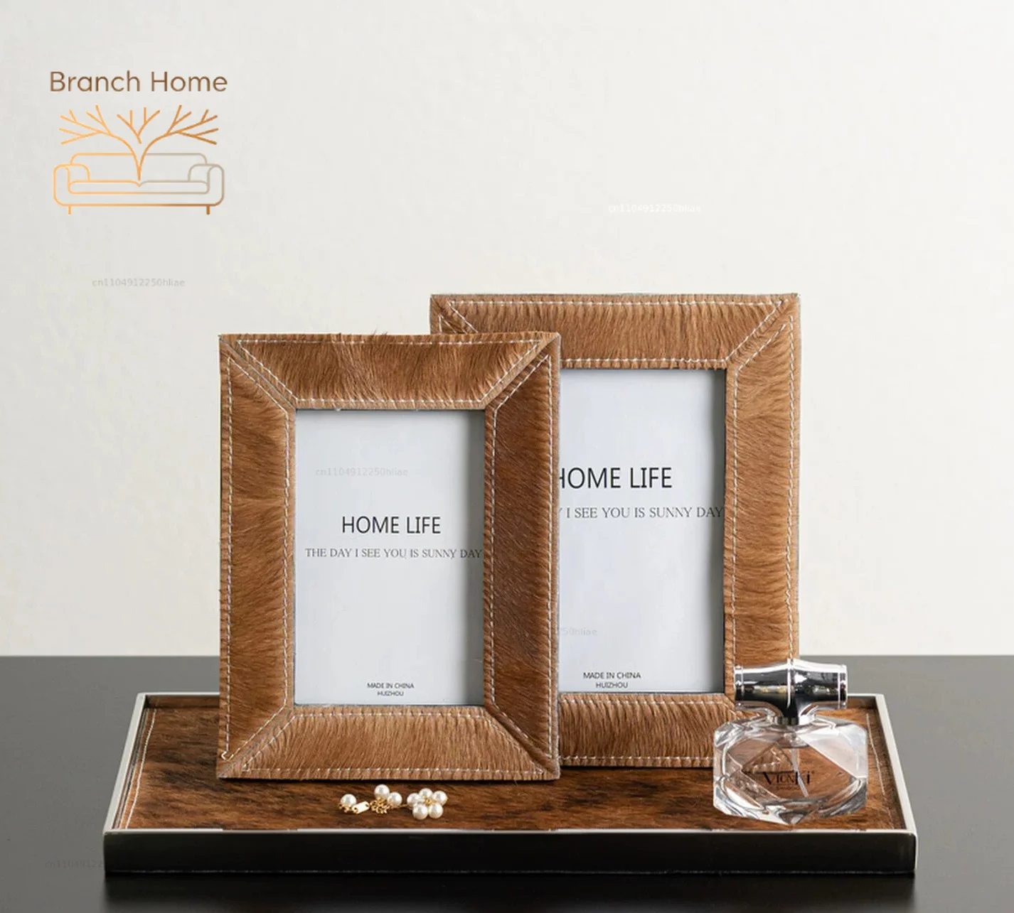 Light luxury caramel color photo frame tray ornament high-end hotel model room bedside table living room coffee table bay window