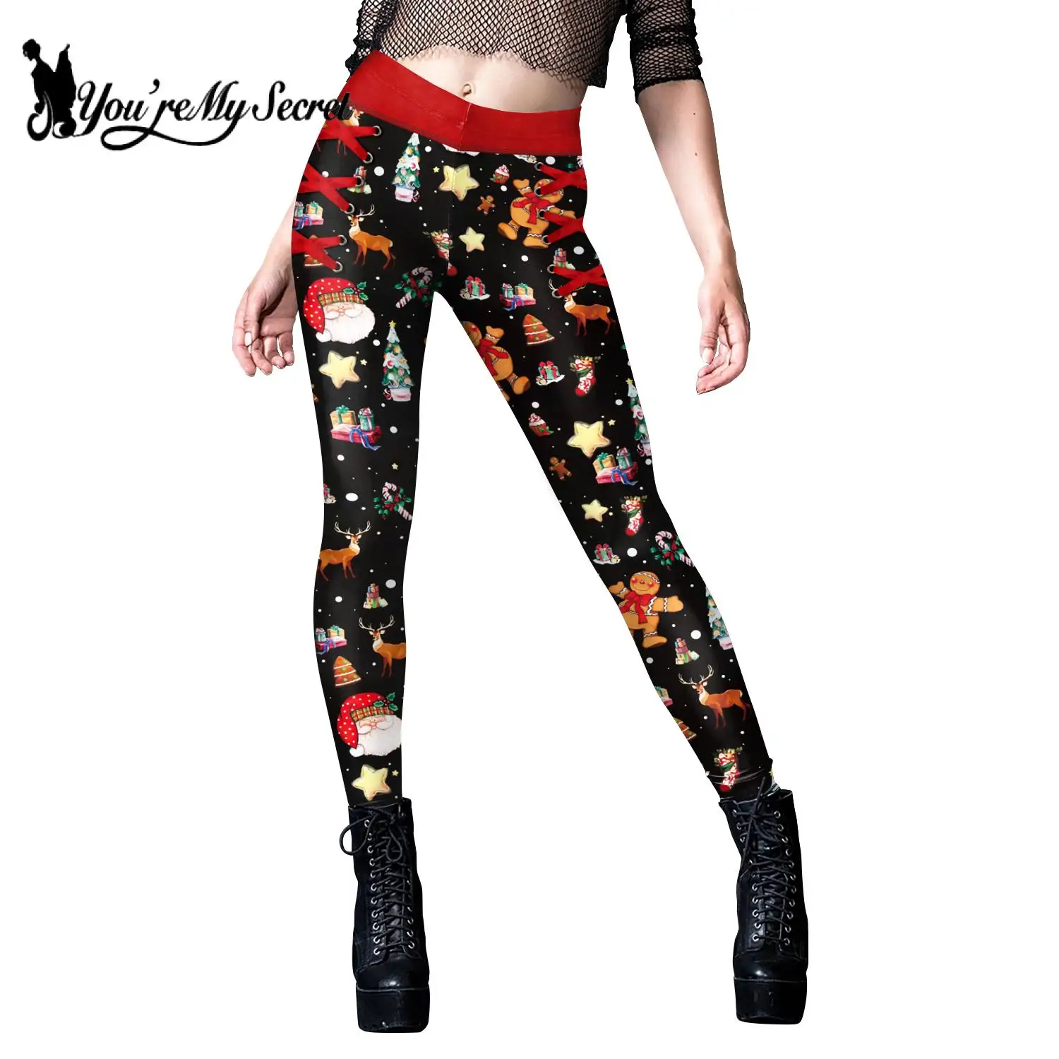 

You're My Secret] Christmas Leggings Festival Legging Women 3D Printed Elk Snowflakes Xmas Tree Sexy High Waist Skinny Leggins