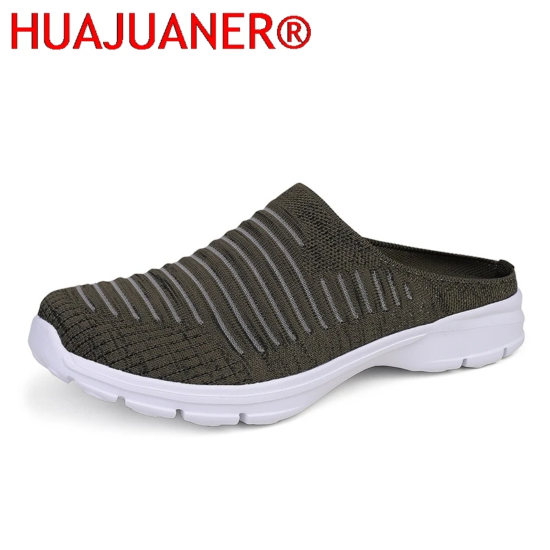 Men New Summer Mesh Casual Shoes Outdoor Breathable Half-pack Slippers Men's Women's Flat Bottom Fashion Couple Walking Shoes