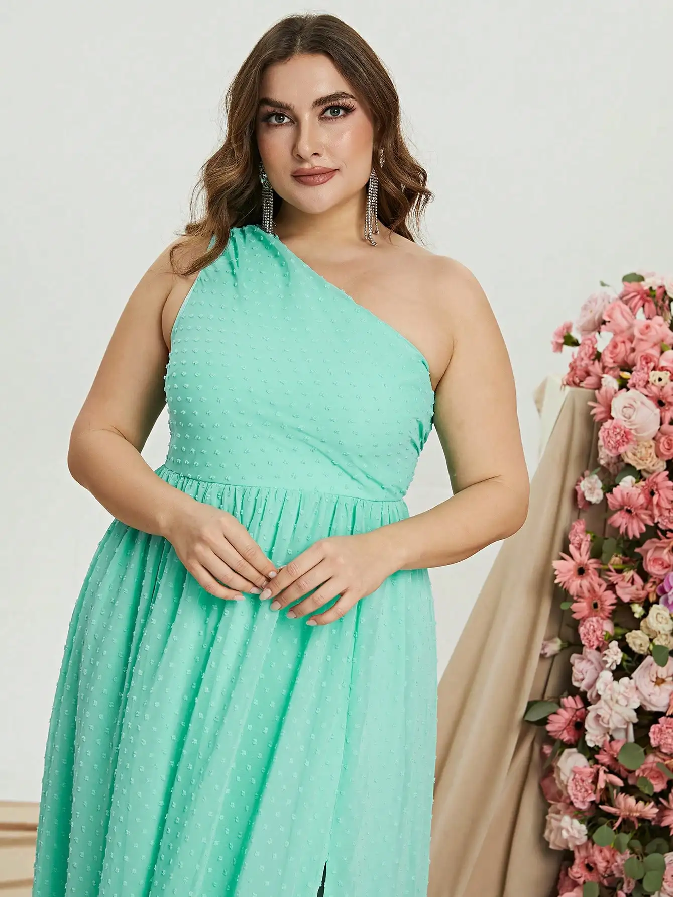 Assimétrico Chiffon A-Line Dress, Vestidos Formais, Split Thigh, Plus Size