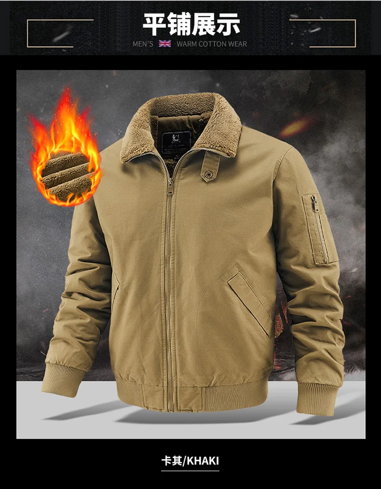 Mens New Thickened Fleece Lined Cotton Padded Jacket Winter Warm Coat For Middle Aged Elderly Men Casual Daily Thermal Male