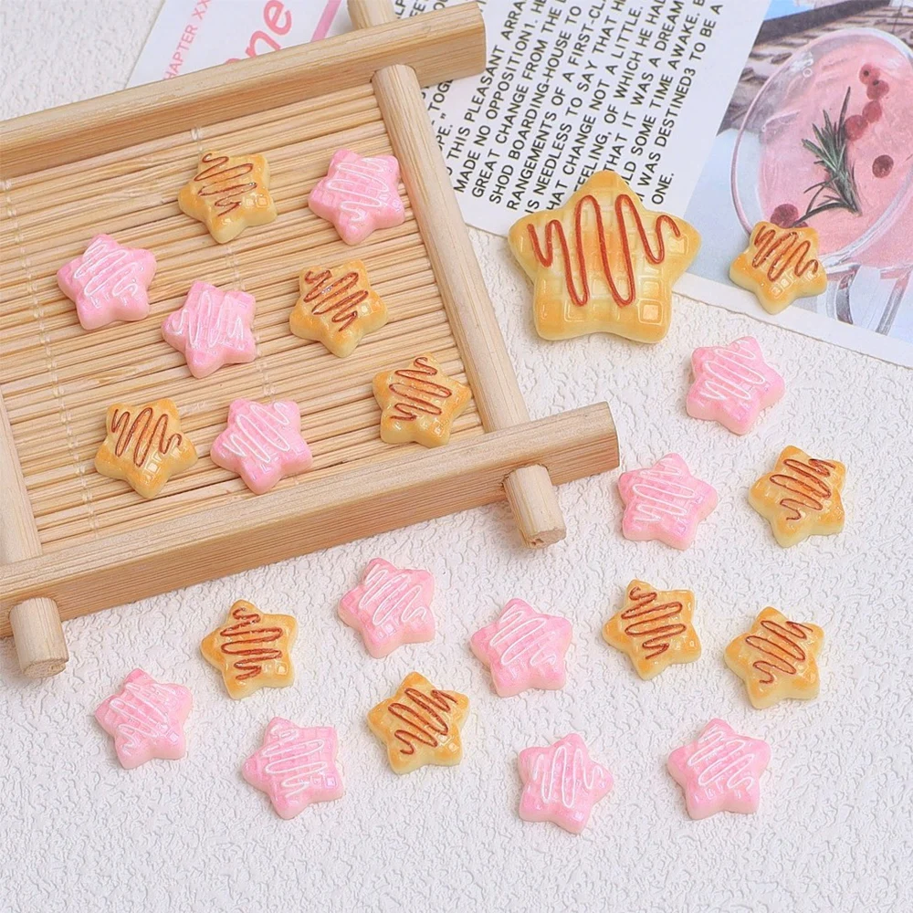 20PCS Shiny Mini Star Biscuit Miniature Flat Back Resin Cabochons For Hairpin Scrapbooking DIY Home Decor Craft Accessories