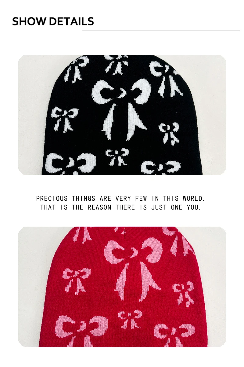 Neue Damen Koreanische Retro-Jacquard-Schleifen-Strickmützen Warme Süße Vielseitige Persönliche Beanies Farbblock-Mode Ins Outdoor Street – Detail 3