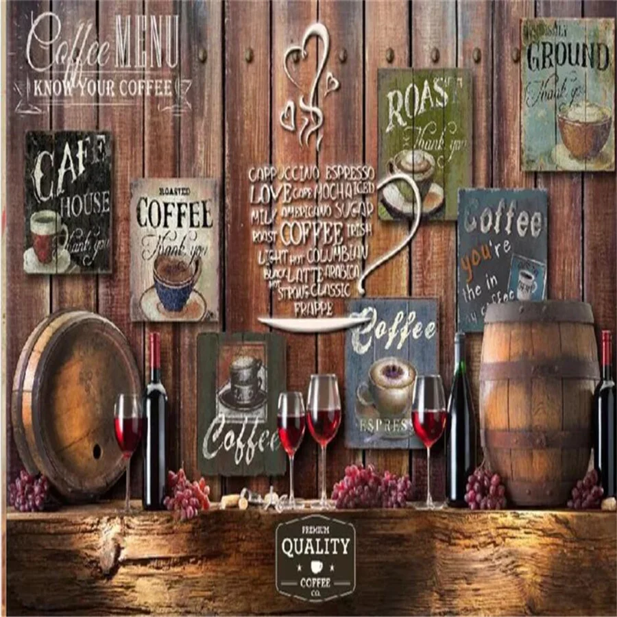 Custom wallpaper 3D mural retro nostalgic coffee bar wine barrel wall living room restaurant wall papers home decor papier peint