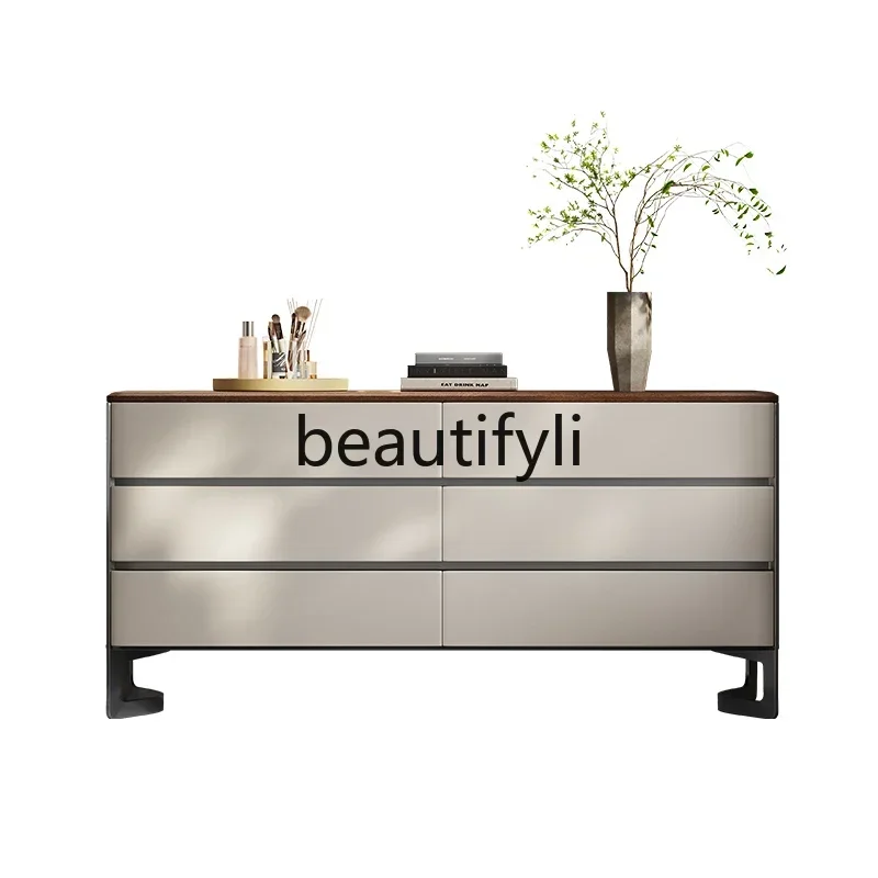 D80 Italian minimalist six-chest cabinet against the wall storage locker high-end walnut solid wood chest cabinet lll