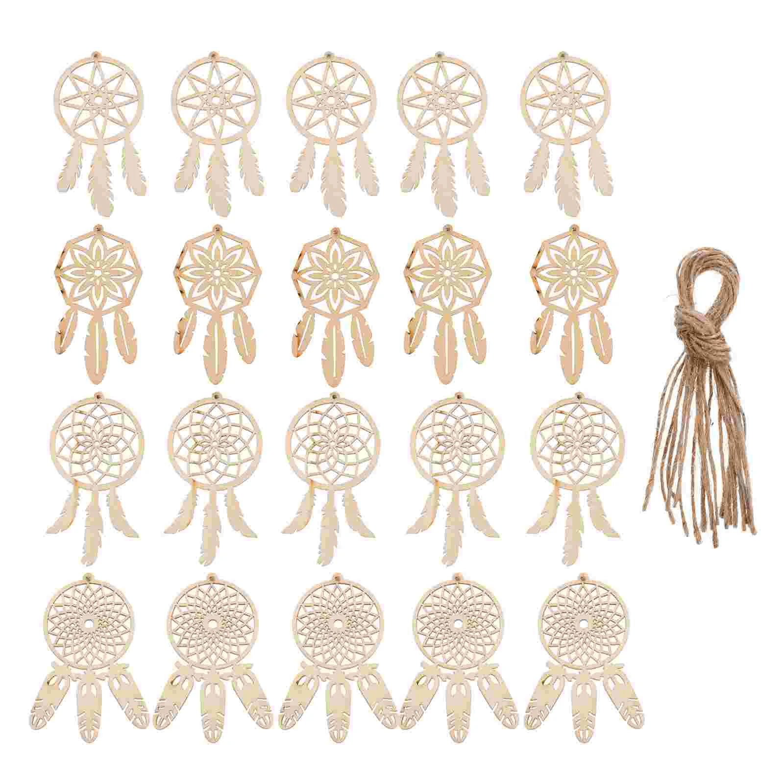 40 Pcs Wooden Dreamcatcher Unfinished DIY Hanging Decorations Catchers Eucalyptus Garland Lace Ornaments Child Crochet Kits