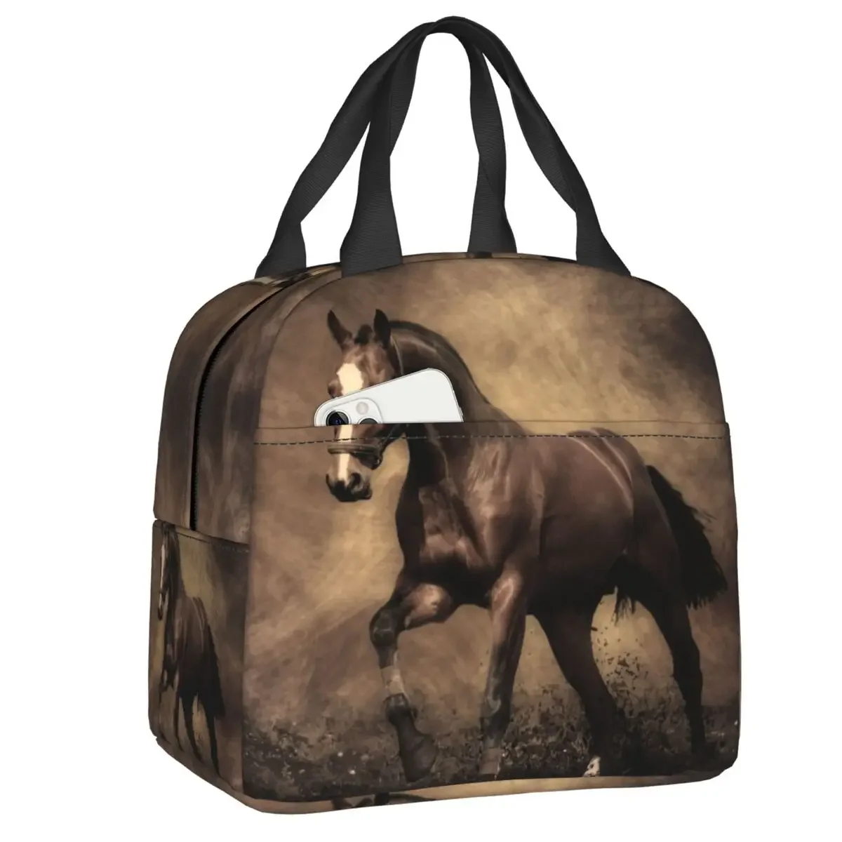 Custom Running Horse Lunch Bag Men Women Thermal Cooler Insulated Lunch Box for Kids School Children