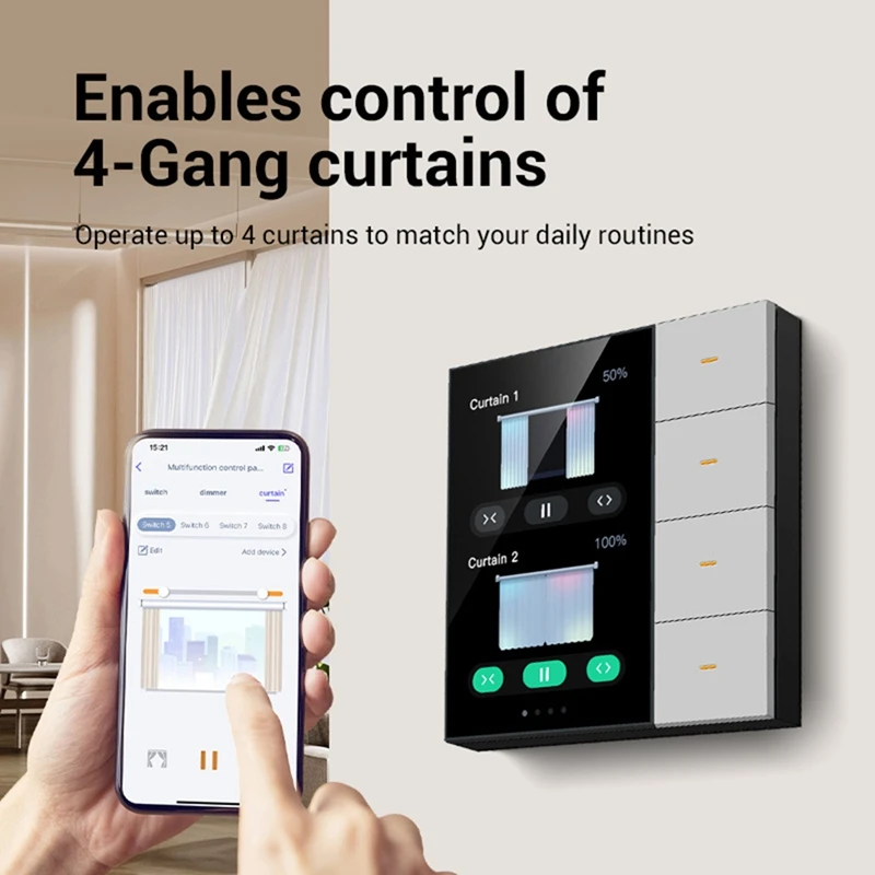 3.5 Inch Smart Wall Switch Touch Screen 4 Groups Switch 8-Way Scene Radar Sensor Dimming Switch Curtain Tuya Zigbee