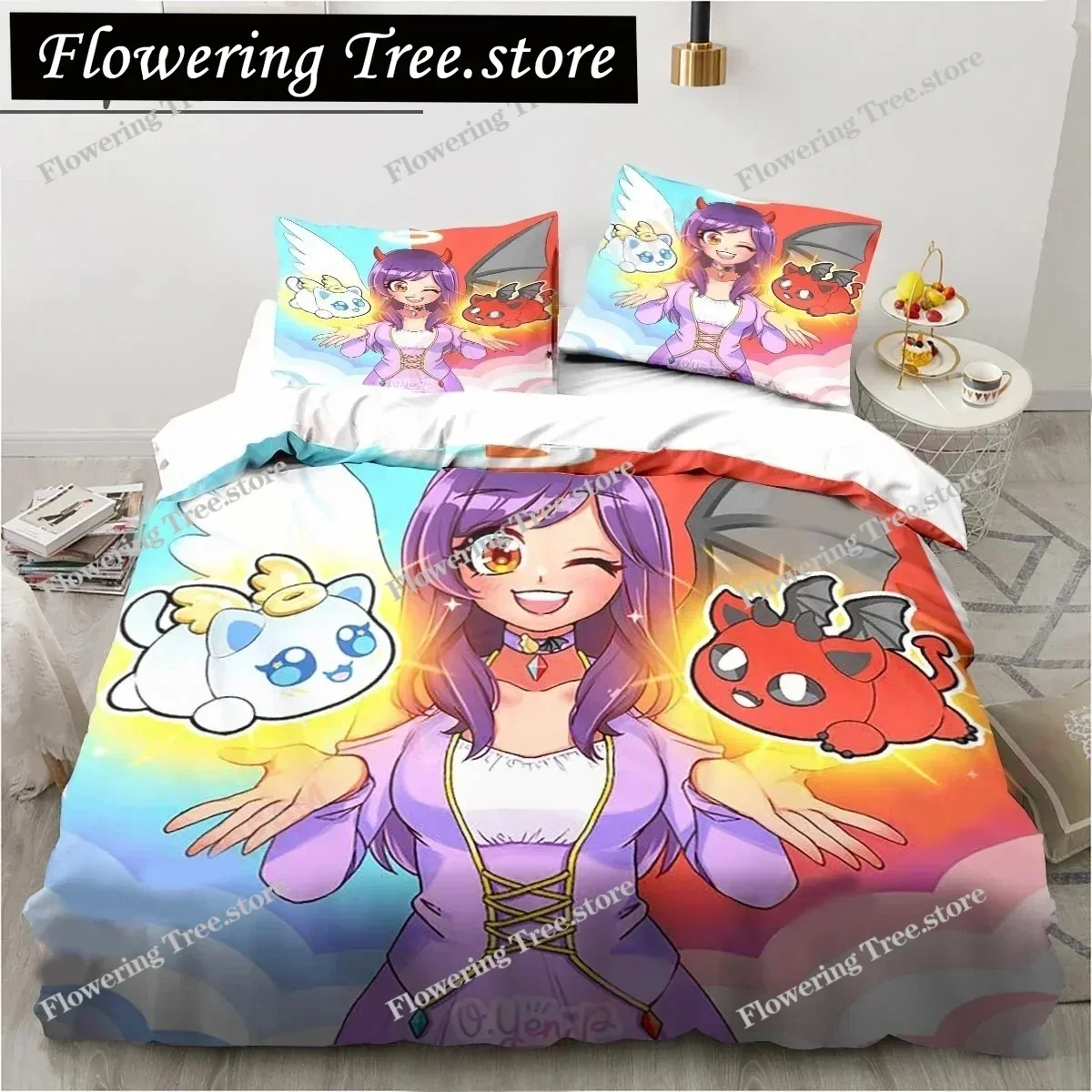 Cartoon Game Cute Aphmau with Wings Bedding Set Boys Girls Twin Queen King Size Duvet Cover Pillowcase Bed boys Adult029