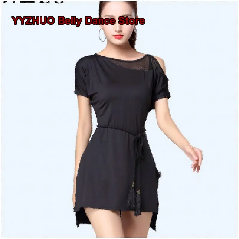 jupe-courte-de-danse-latine-a-fente-ouverte-et-epaules-denudees-pour-femmes-robe-ample-d'ete-noire-pour-examen-artistique