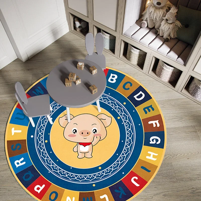 Anime Cartoon Pig Carpets For Living Room Bedroom Round Carpet Home Decor Kid Play Learn Study Anti-slip Area Rugs Chair Doormat