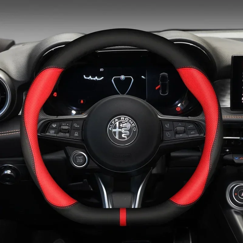 Carbon Fiber Car Steering Wheel Cover Non-Slip, For Alfa Romeo Giulia 2020 2021-2022 Stelvio Tonale 2022 Car Accessories