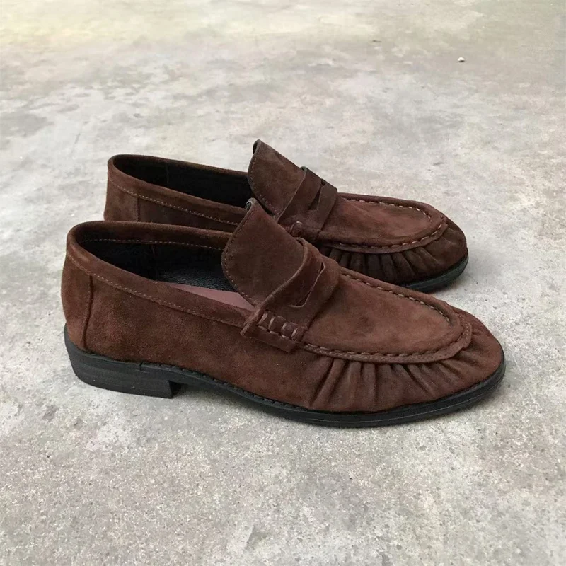 Nowe francuskie płaskie buty retro wykonane z czystej ręcznie robionej skóry cielęcej, gumowa podeszwa damska Le Fu, wygodne i swobodne w jednym kroku