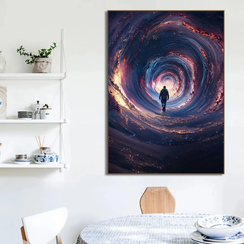Abstract Black and White Lonely Man Aesthetic Space Architecture Posters Canvas  Wall Prints Modern Picture Home Decor