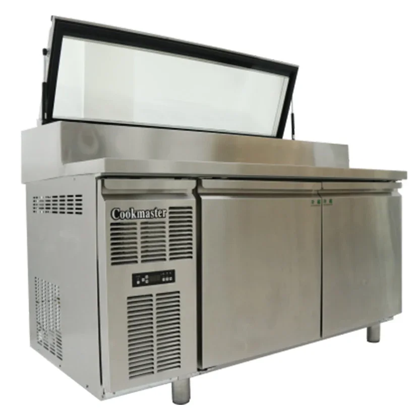 Double Door Electric 304 Stainless Steel Prep Table For Pizza