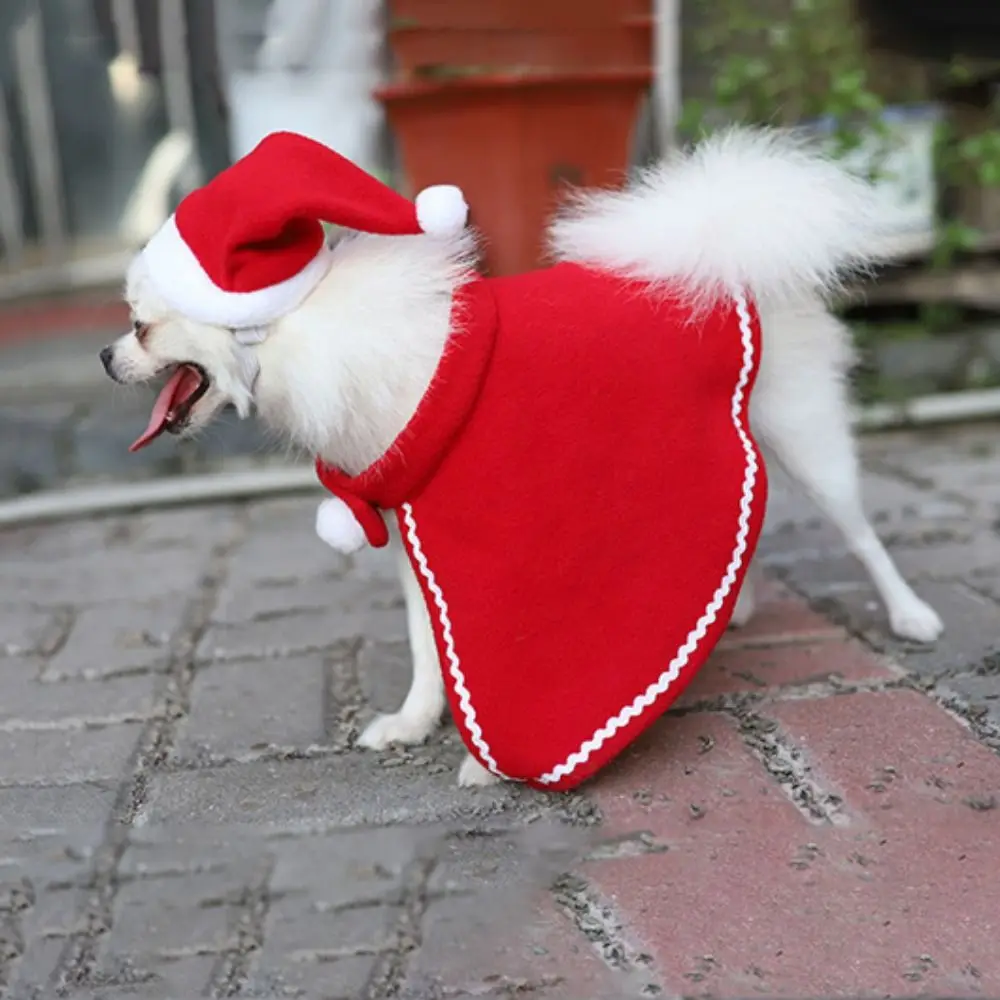 Christmas Cat Costume Soft Dog Christmas Cape Hat Adjustable Red Pet Xmas Hat Comfortable Christmas Pet Cloak for New Year - Image 3