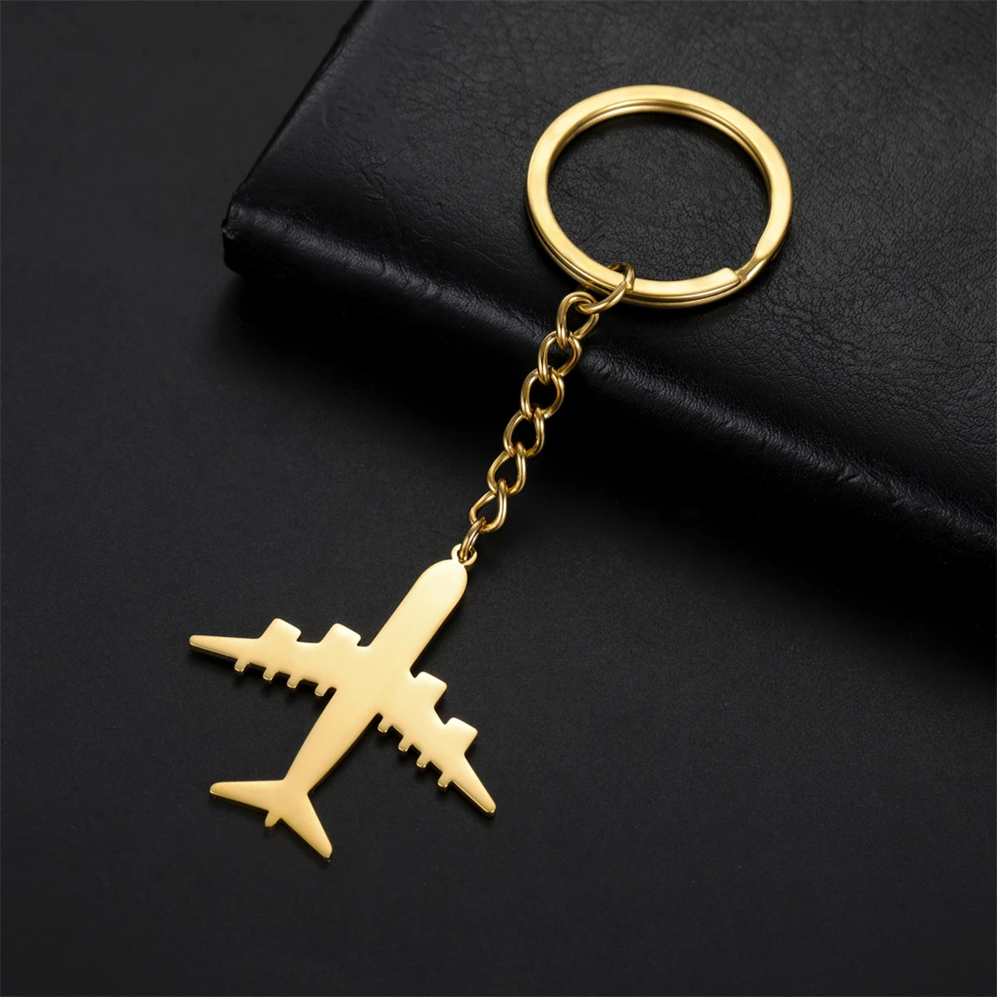 Stainless steel airplane car keychain, airline pilot accessories, men's and women's gifts