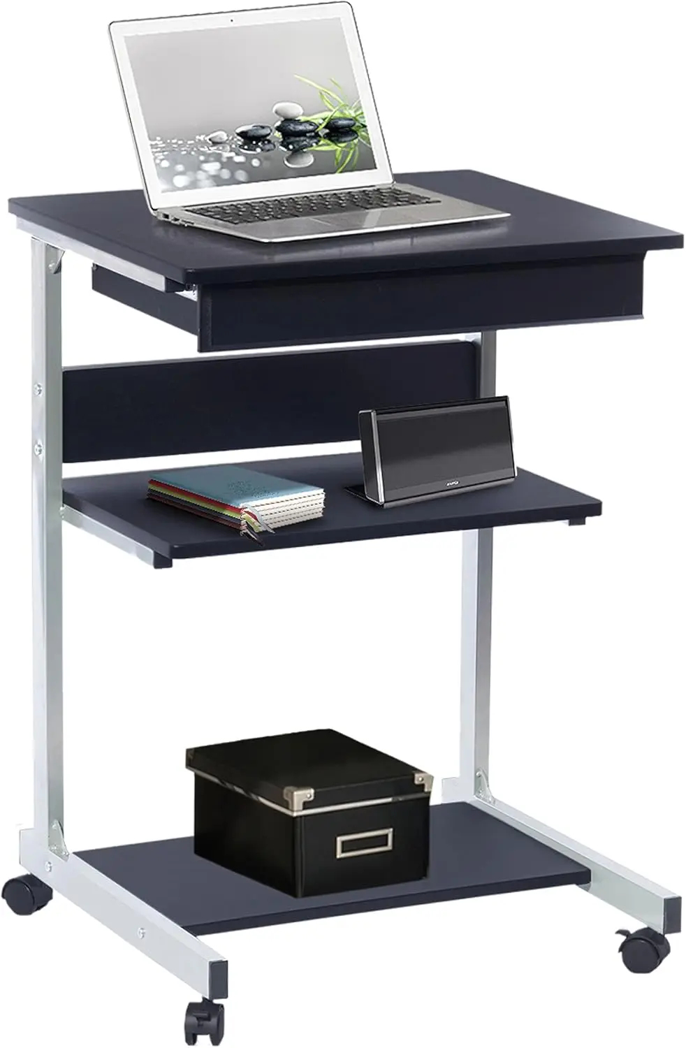 

Rolling Laptop Cart with Storage, Portable Computer Desk, Rolling Cart Workstation, or Laptop Stand with Printer Shelf,