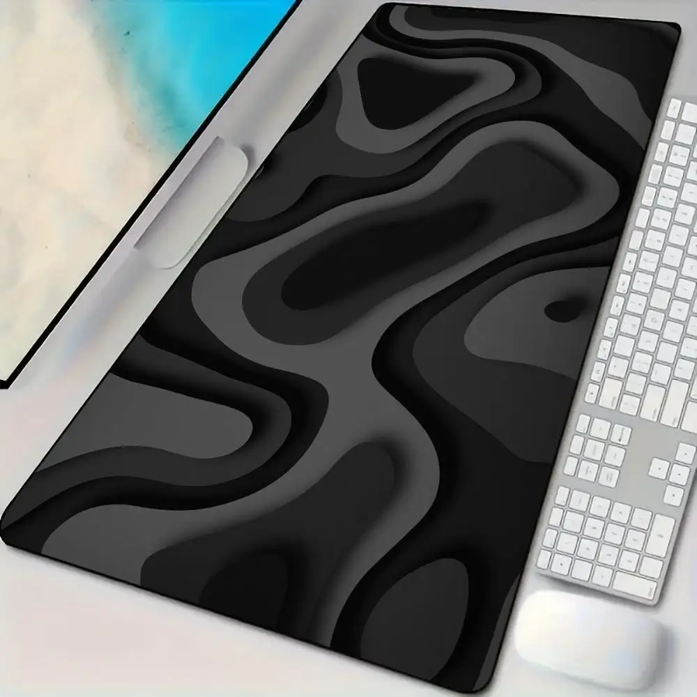 Black and Grey Abstract Art Pattern Design Mouse Pad Desk Mat with Stitched Edge Rubber Anti-Slip Gaming Mat Keyboard Mouse Pads