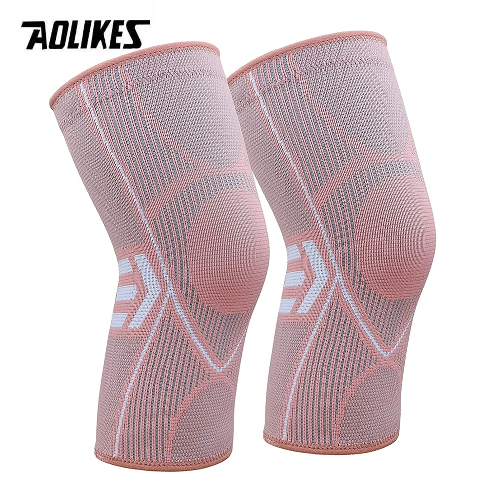 AOLIKES 1Pair Compression Knee Support Sleeve Elastic Breathable Knee Pads Brace Springs Gym Sports Protector Basketball Run