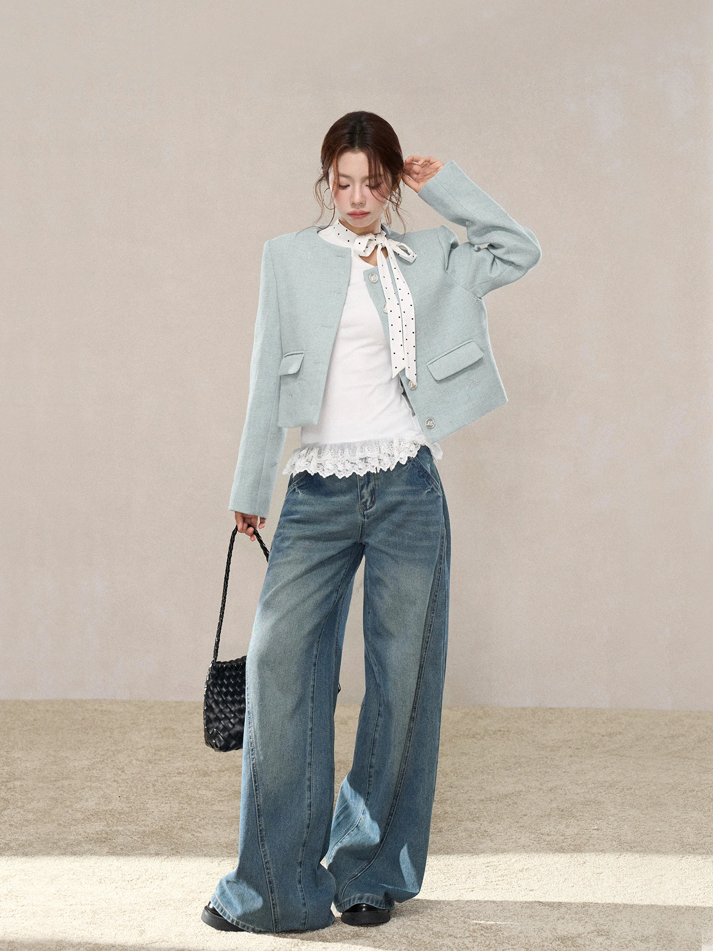 

Retro Sle Wide Leg Straight Cut Jeans Women's High Street Faion High Waist Denim Pants Autumn New Arrival Resistant to De...
