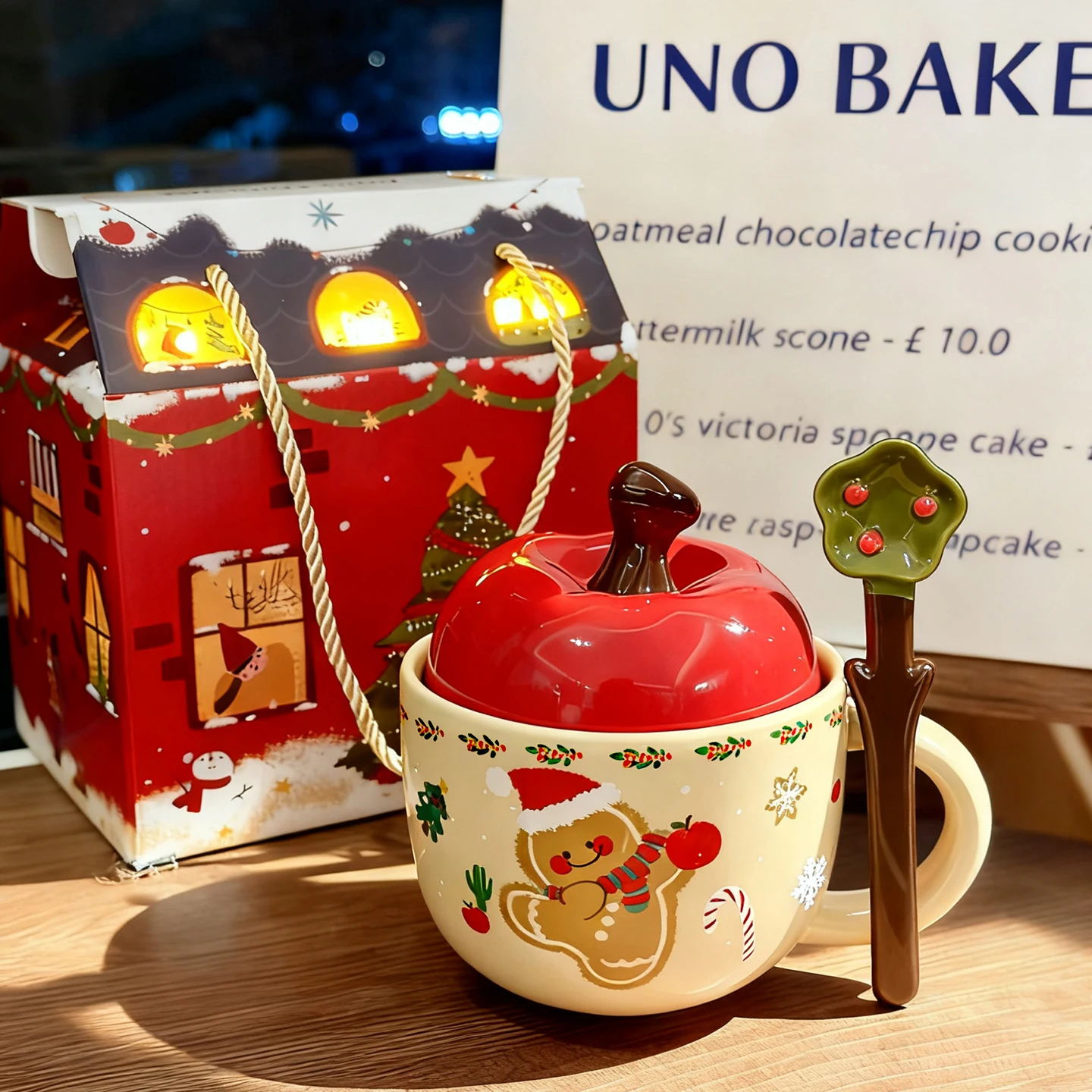 Cute Christmas Apple Ceramic Mug, Gift Box with Lid Spoon Kawaii Cup, High-quality Milk Coffee Mugs, Birthday Gift Tea Cup,420ml
