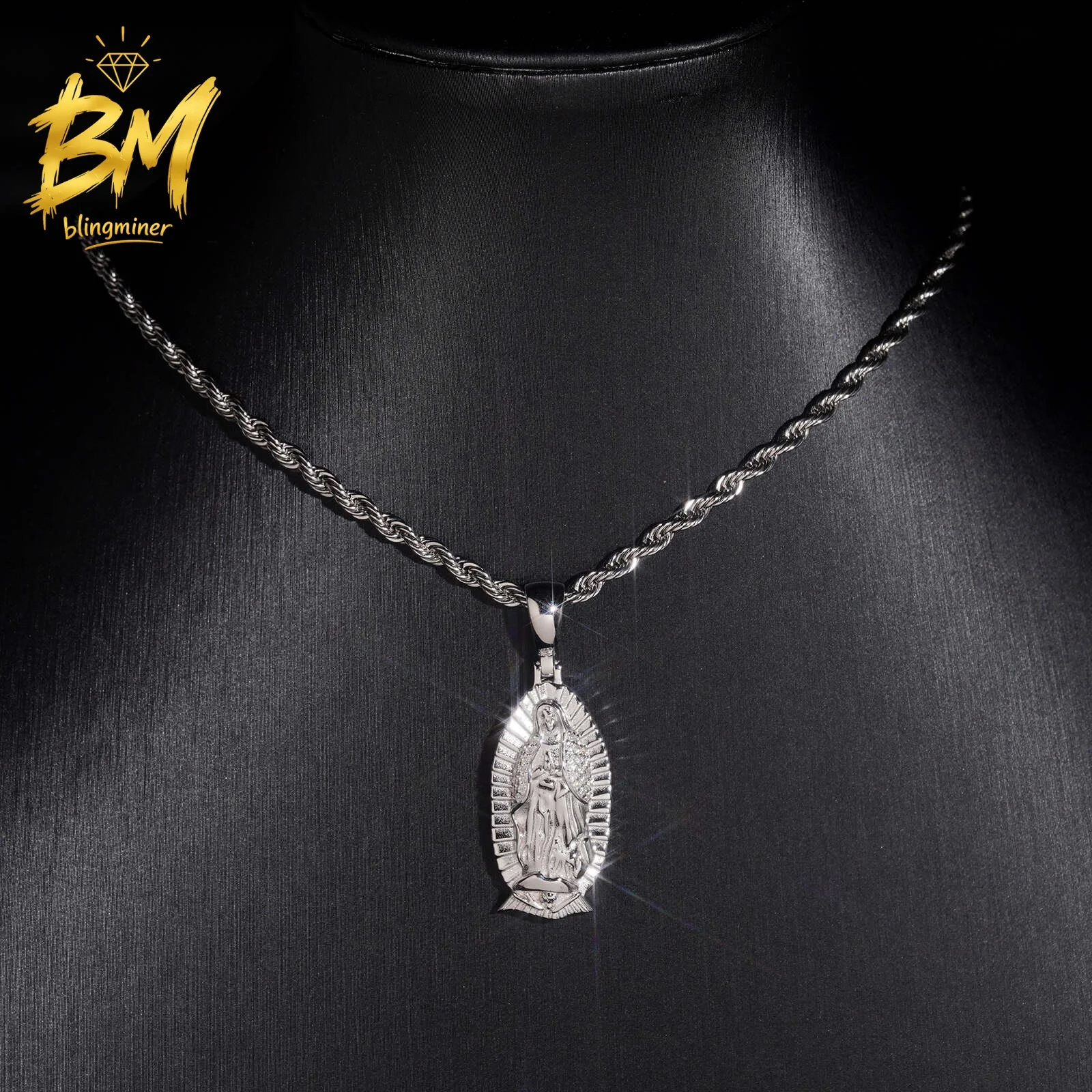 Blingminer Hip Hop Mother of Mary VVS Moissanite Pendant For Men Women S925 Silver Pendants Jewelry Pass Diamonds Tester