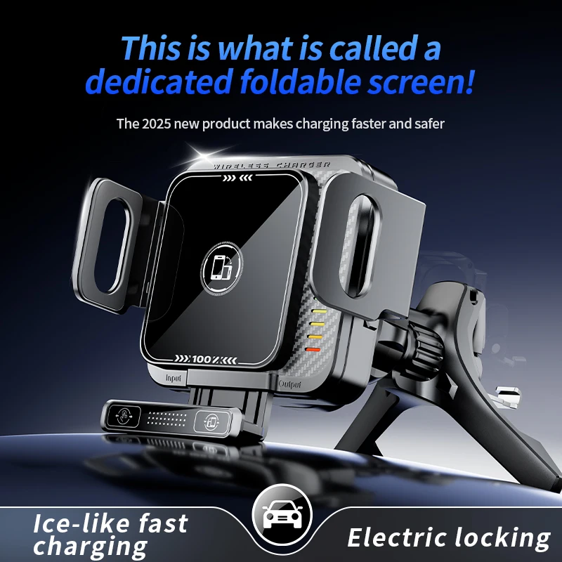 

Q8pro 15W Foldable Screen Wireless Car Charger – Electric Auto Clamp, 90° Rotate, 188mm Width for iPhone 15/16 & Android