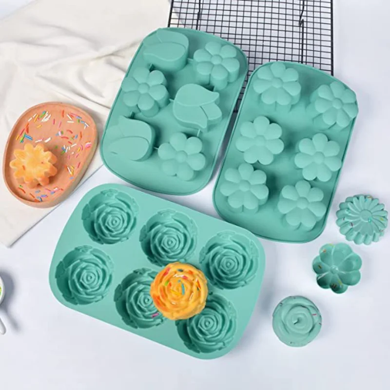 Multicavity Flower Silicone Cake Mold Rose Chocolate Candy Jelly Baking Mould Home Decor Soap Candle Making Tool Ice Tray Gifts