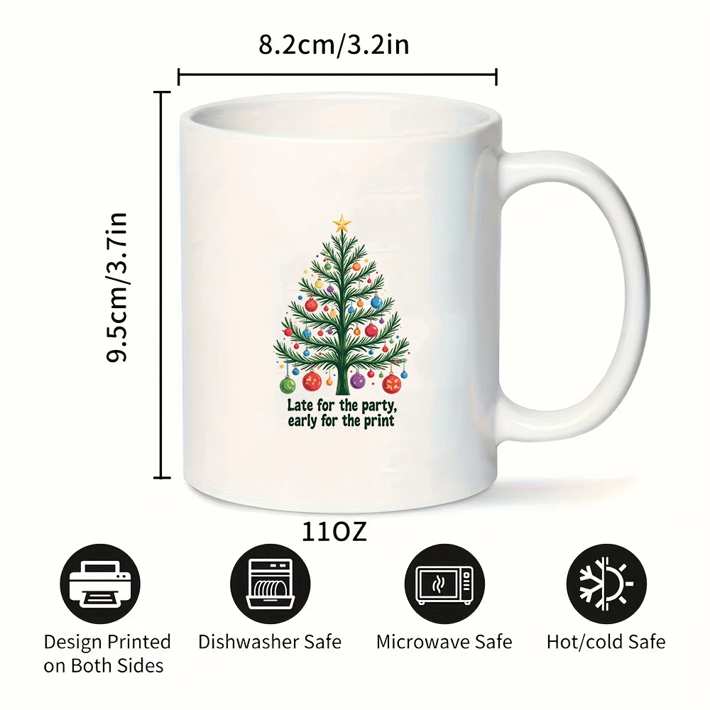 Tazza da 11 once + adesivo per albero di Natale dei cartoni animati + decorazioni creative Regalo di Natale Tazza per bambini Tazza da caffè per ufficio familiare