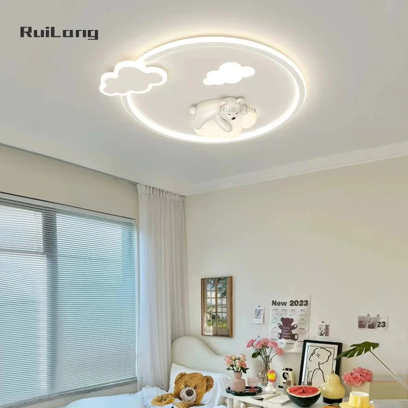 Kawaii Room Decor Bear Ceiling Lights For Children Room Boys Baby Girls Chandelier Kids Bedroom White Cloud Ceiling Lamp Plafon