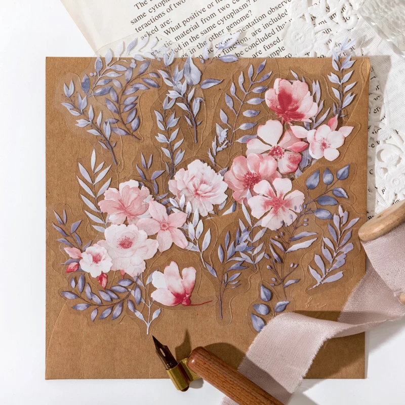 40PCS Vintage Plant Flower Leaves Scrapbook Aesthetic Stickers Decorative Floral Decals PET Sticker For Journals Arts Crafts Diy