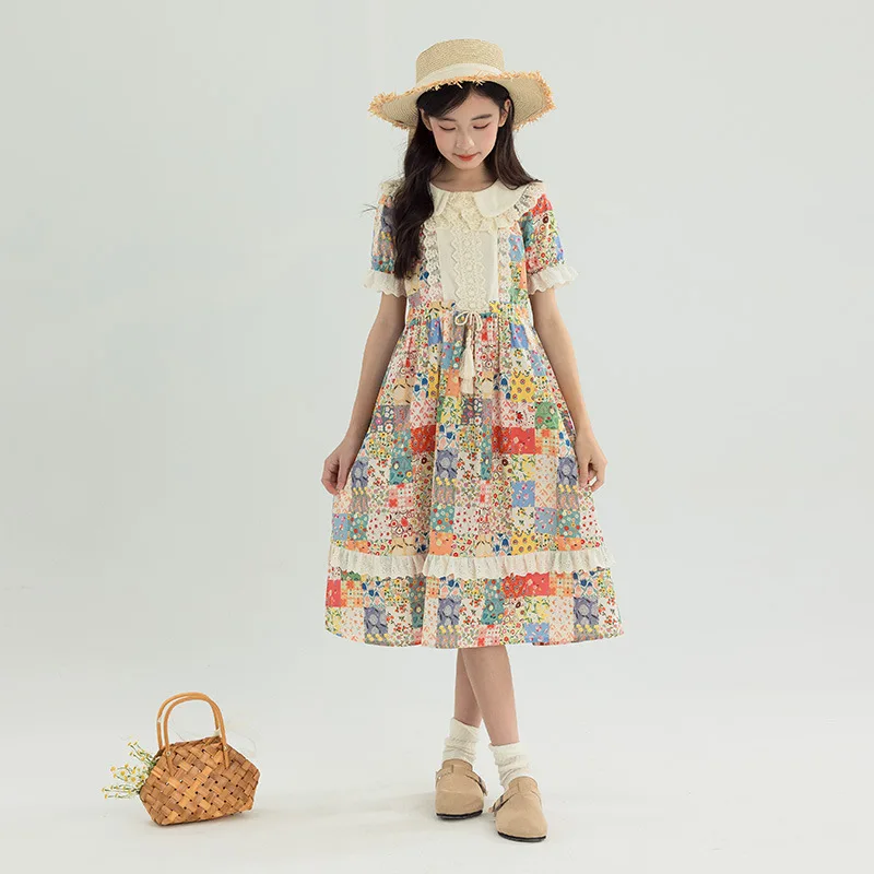 

Teen Girls Floral Dresses Summer Elegant Princess Party Formal Dress Cute Breathable Patchwork Sundress for Kids Clothes 4- 14Y