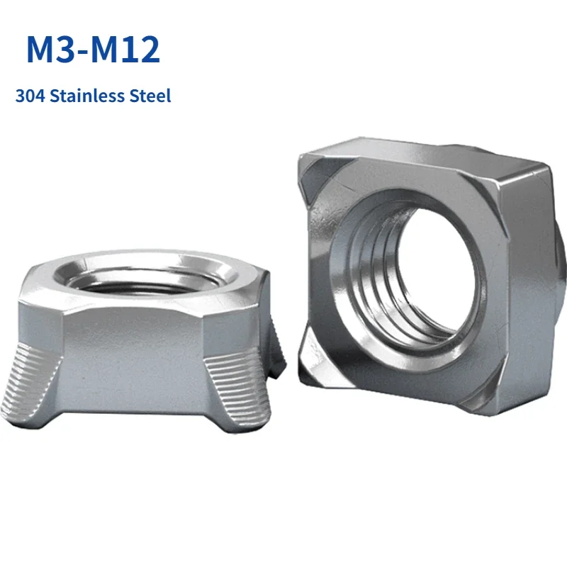 M3 M4 M5 M6 M8 M10  304 Stainless Steel Square Welding Nut Spot Welding of four Angle Nuts Square Weld Nuts