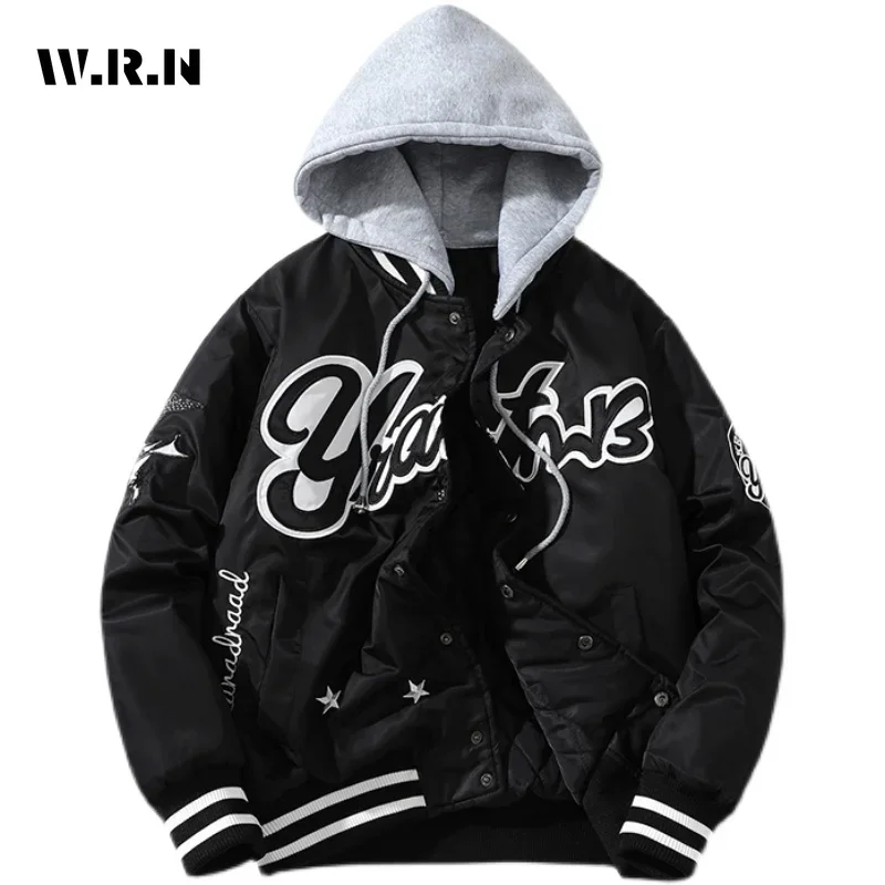 2023 Autumn Winter Sporty Single Breasted V-Neck Parkas Jacket For Women Letter Print Outerwear Fashion Baseball Retro Coat