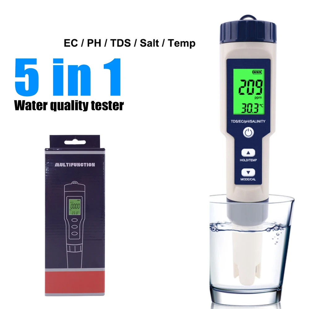 

K50 EZ-9909 5in1 Function Water Quality Meter PH Salinity TDS EC Tester with Backlight for Aquaculture,Drinking Water,Swimming