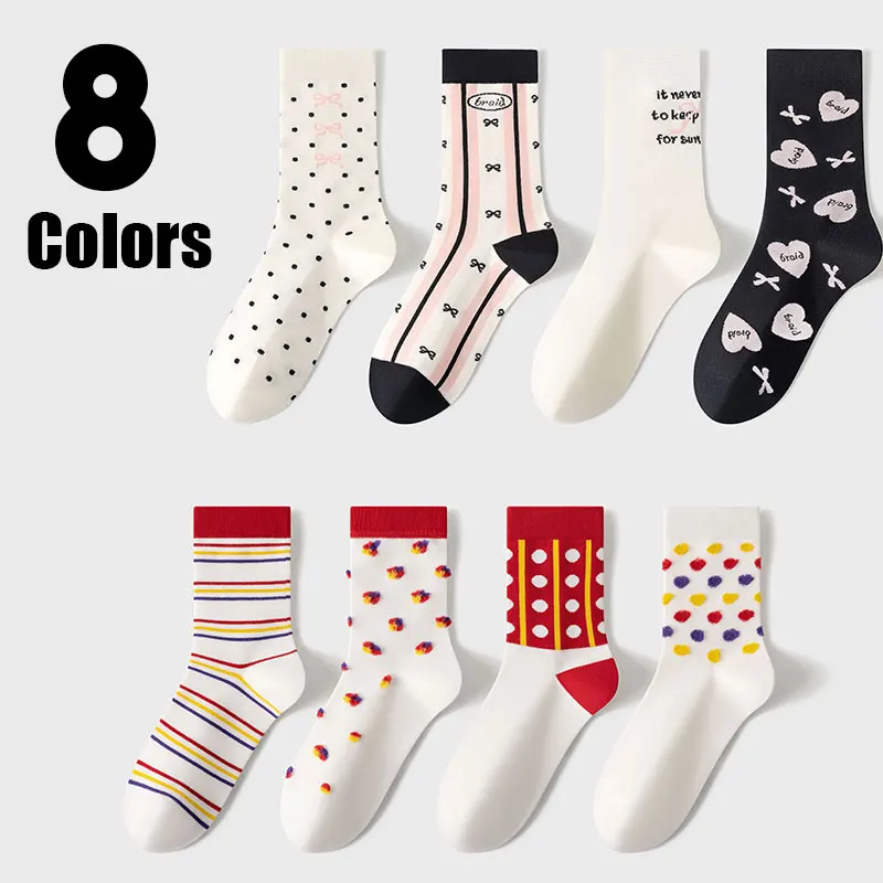 

8 Pairs Colorful Calf Socks for Women Thin Solid Crew Socks Casual Cute Outdoor Socks Lightweight And Breathable For Cycling