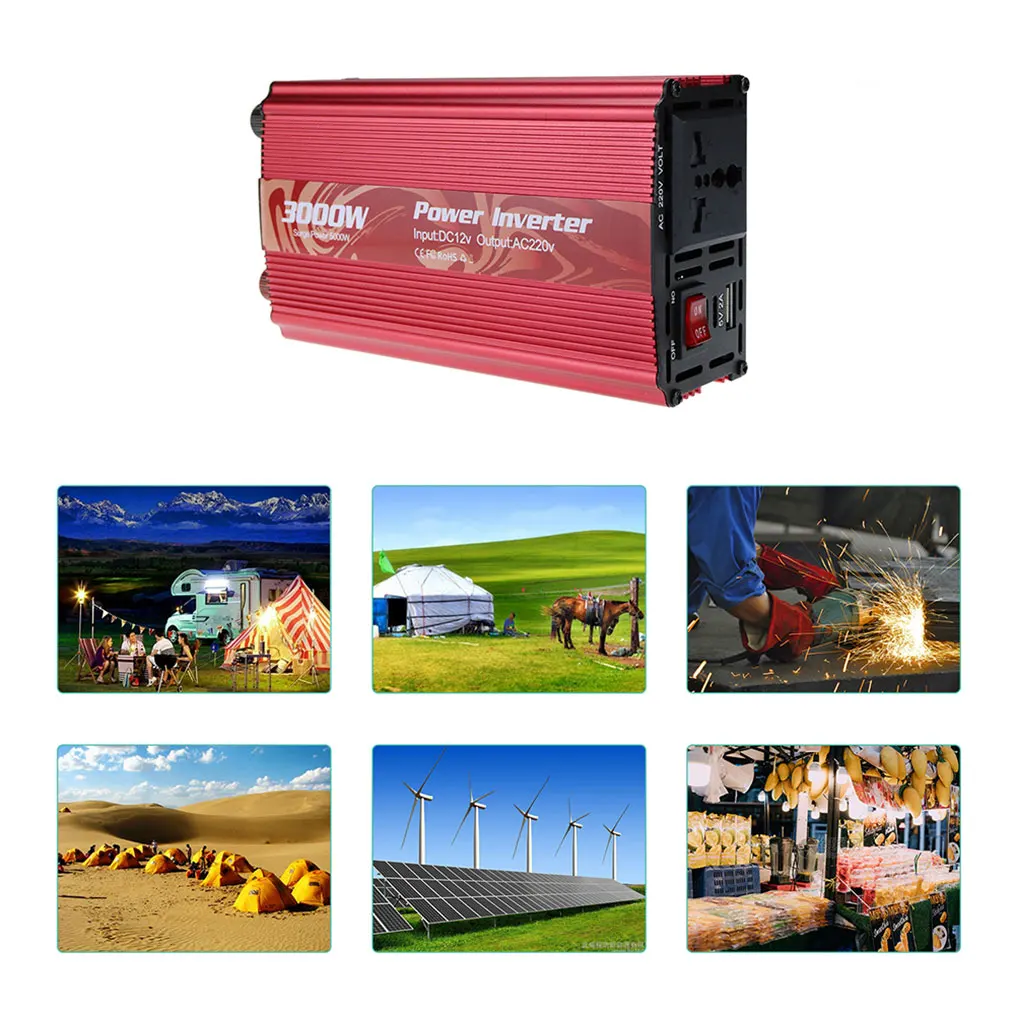 Automobile Inverter DC 12V to AC 220V Sine Wave Emergency Converter Green