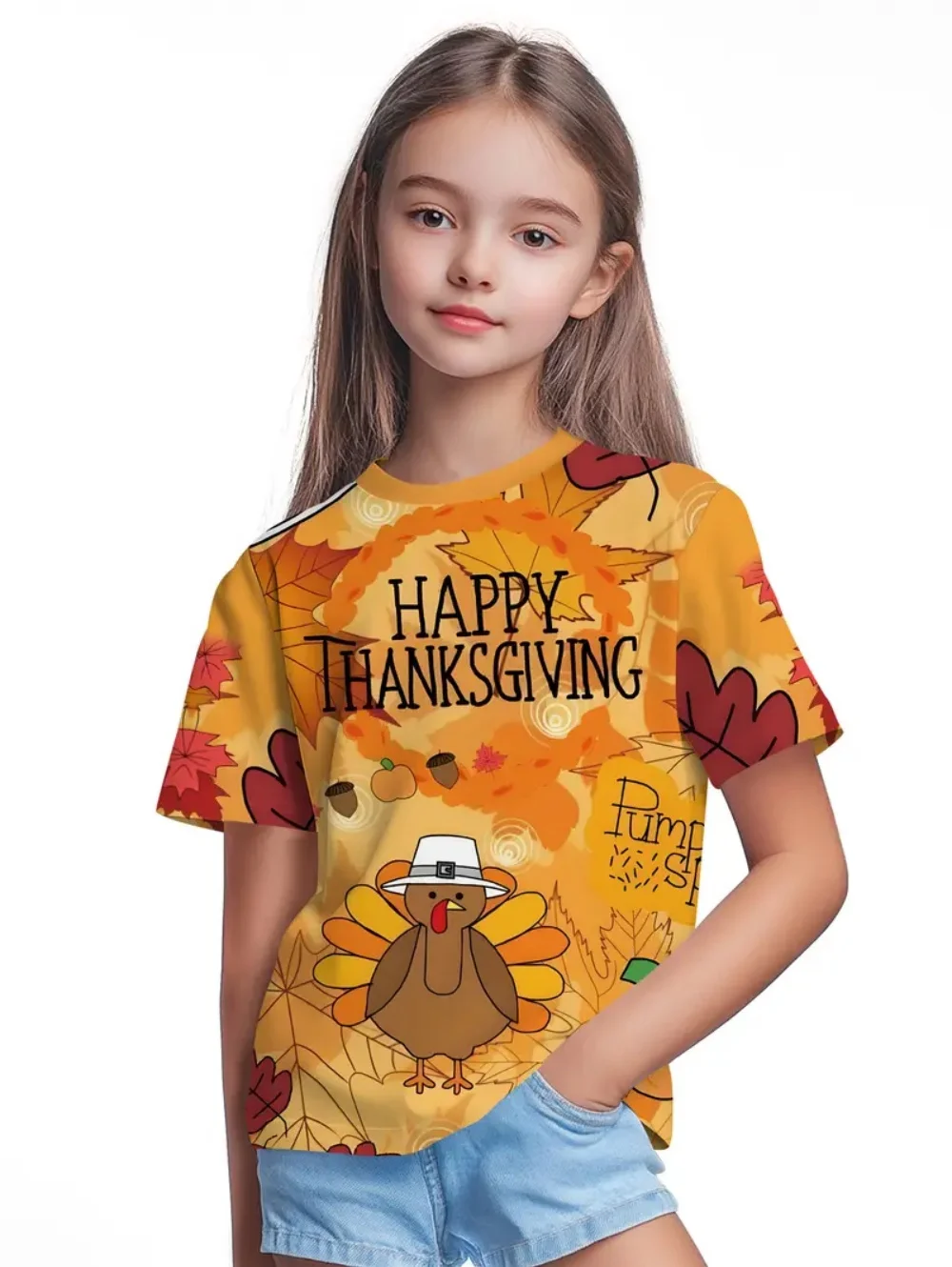 Girl Clothes Thanksgiving Turkey 3D Print Short Sleeve T-Shirts Casual Holiday Cartoon T-Shirt for Boys Summer Children Top Tee