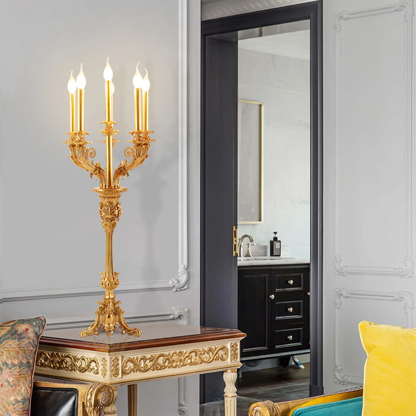 French Royal Retro Villa Living Room Hotel Bedside Dewaxed Copper Table Lamp Bedroom Study Grand Decorative Table Light